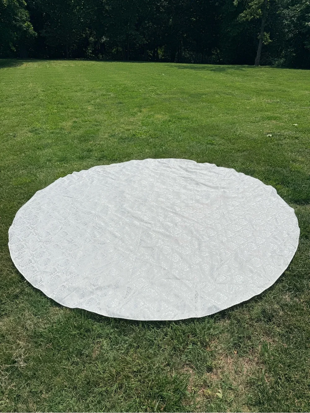 Classic Cream Damask Tablecloth 120” round. Multiple for sale